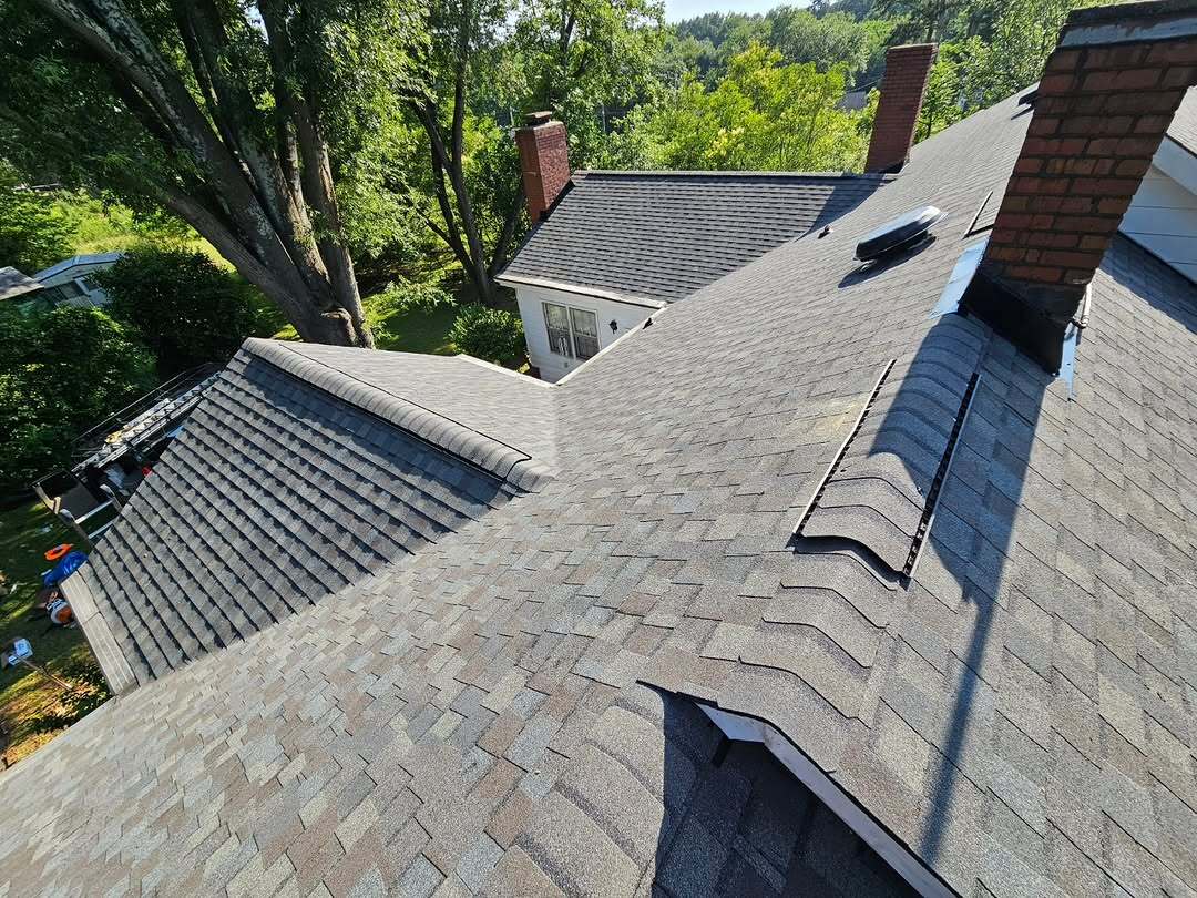 Multi-level residential roof after construction work